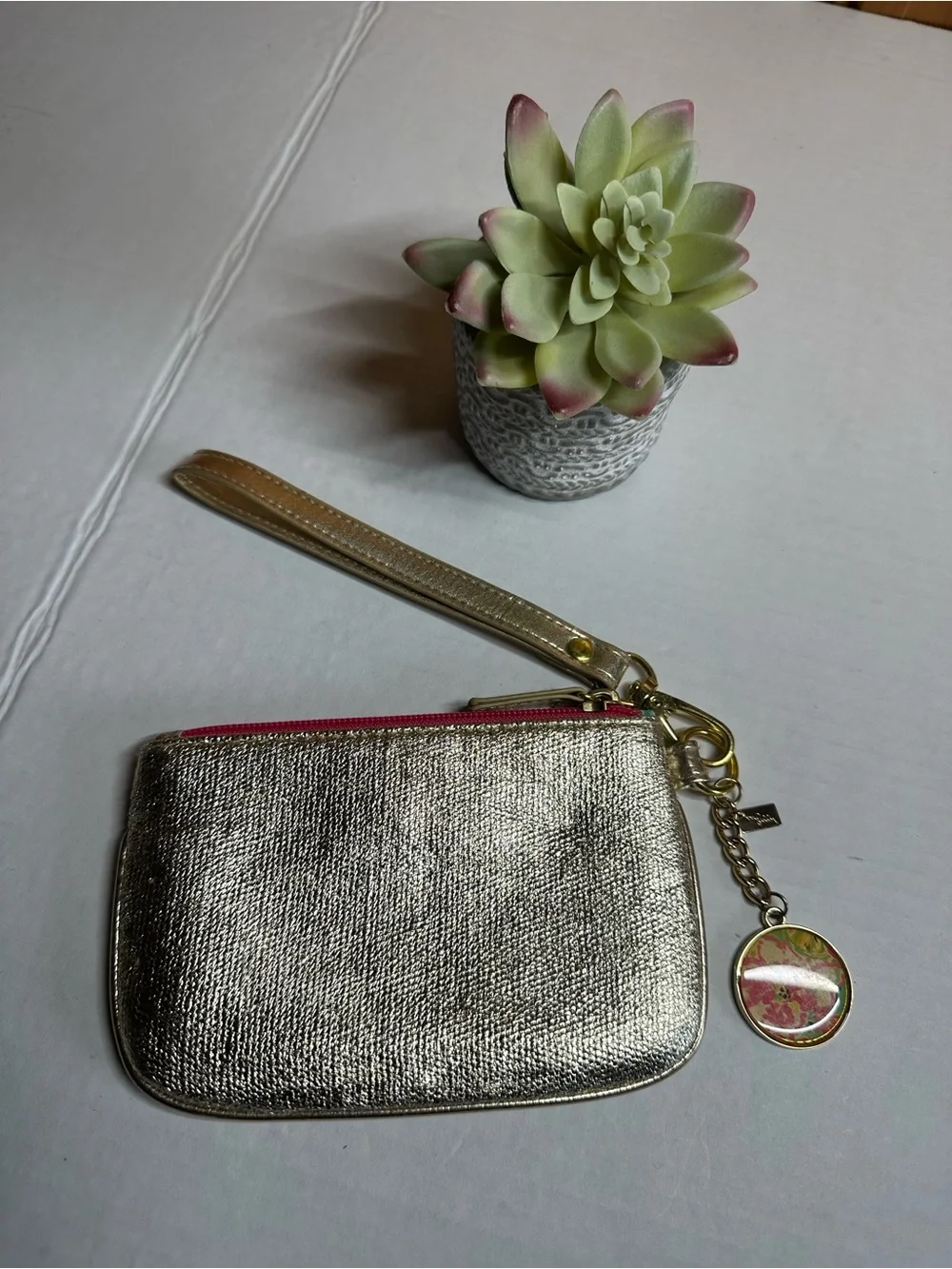 Gold Wristlet Coin Purse with Floral Charm